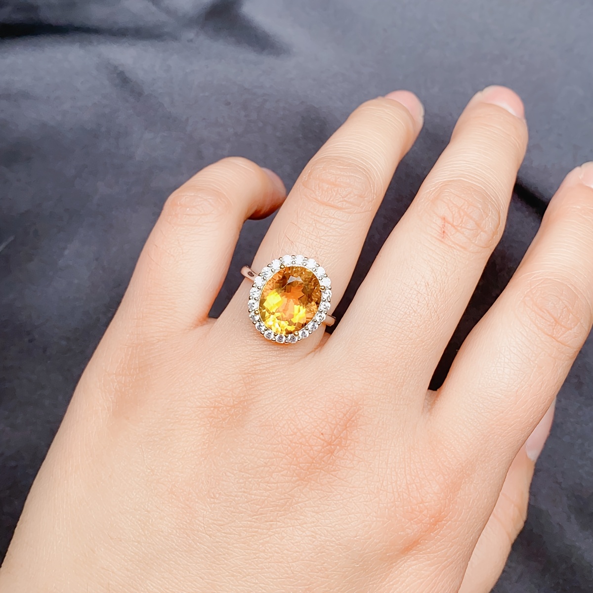 Natural Citrine 925 Silver Adjustable Ring